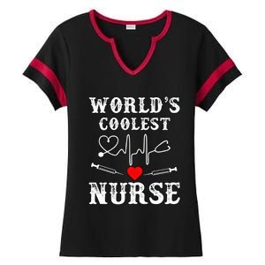 World's Coolest Nurse With Stethoscopes And Heart Gift Ladies Halftime Notch Neck Tee