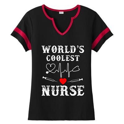 World's Coolest Nurse With Stethoscopes And Heart Gift Ladies Halftime Notch Neck Tee