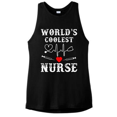 World's Coolest Nurse With Stethoscopes And Heart Gift Ladies PosiCharge Tri-Blend Wicking Tank