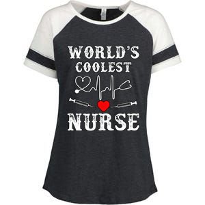 World's Coolest Nurse With Stethoscopes And Heart Gift Enza Ladies Jersey Colorblock Tee