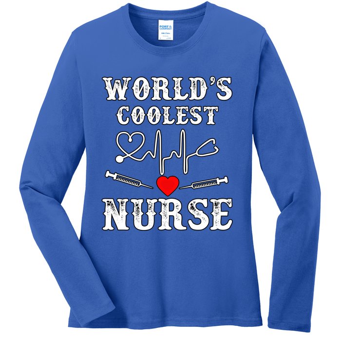 World's Coolest Nurse With Stethoscopes And Heart Gift Ladies Long Sleeve Shirt