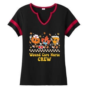 Wound Care Nurse Crew Pumpkin Pie Fall Leaf Thanksgiving Ladies Halftime Notch Neck Tee