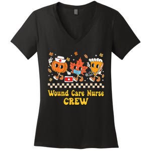 Wound Care Nurse Crew Pumpkin Pie Fall Leaf Thanksgiving Women's V-Neck T-Shirt