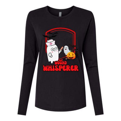 Wound Care Nurse Halloween Funny Wound Whisperer Ghost Womens Cotton Relaxed Long Sleeve T-Shirt