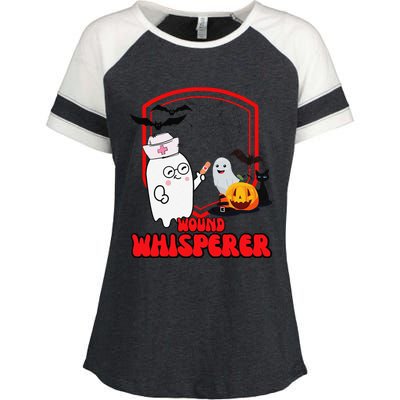 Wound Care Nurse Halloween Funny Wound Whisperer Ghost Enza Ladies Jersey Colorblock Tee