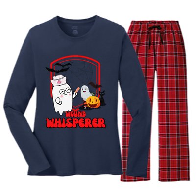 Wound Care Nurse Halloween Funny Wound Whisperer Ghost Women's Long Sleeve Flannel Pajama Set 