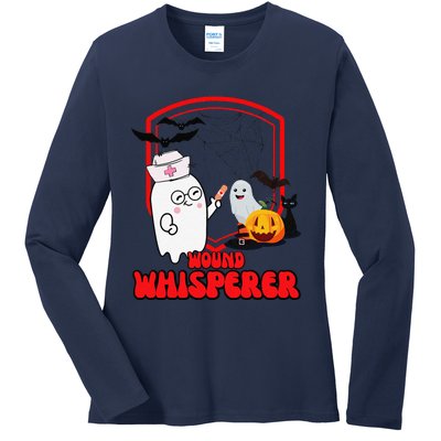 Wound Care Nurse Halloween Funny Wound Whisperer Ghost Ladies Long Sleeve Shirt