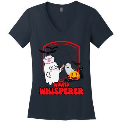 Wound Care Nurse Halloween Funny Wound Whisperer Ghost Women's V-Neck T-Shirt