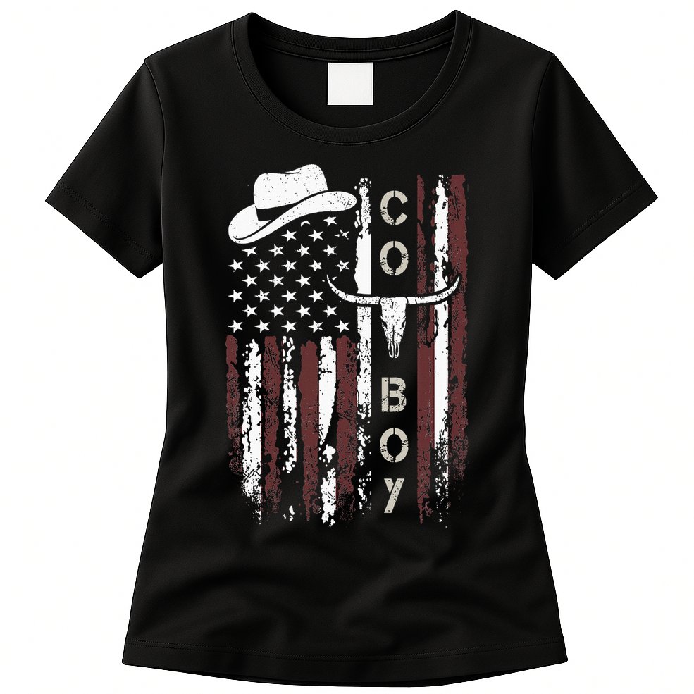 Western Country N Boy Rodeo Southern Retro Cowboy Womens T-Shirt