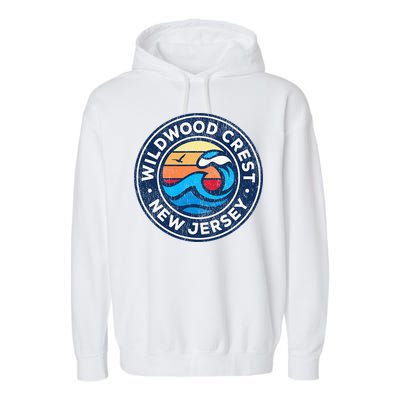 Wildwood Crest New Jersey Nj Vintage Nautical Waves Garment-Dyed Fleece Hoodie