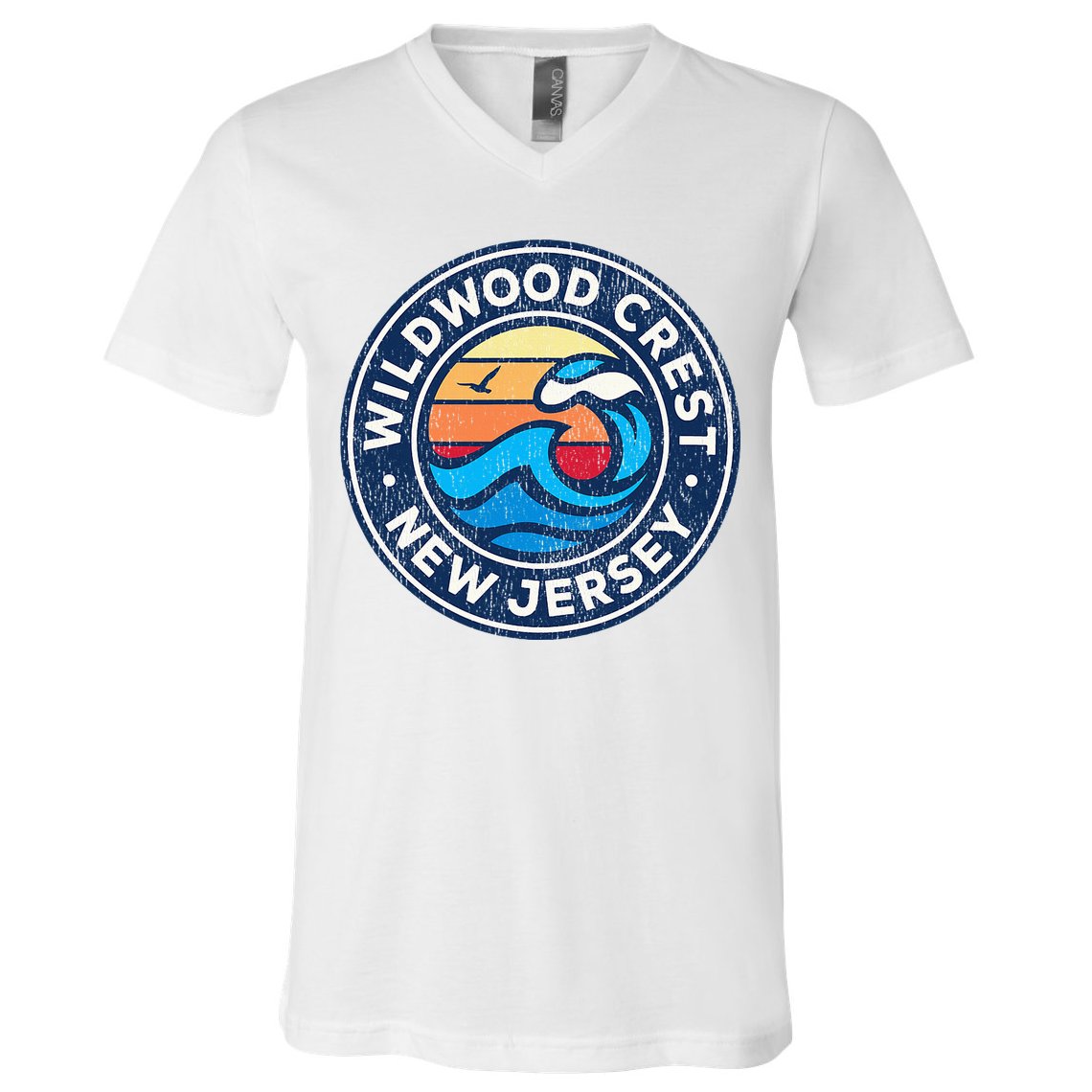 Wildwood Crest New Jersey Nj Vintage Nautical Waves V-Neck T-Shirt