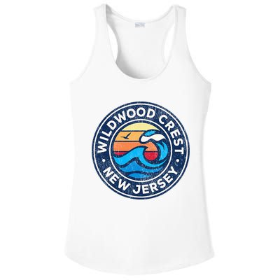 Wildwood Crest New Jersey Nj Vintage Nautical Waves Ladies PosiCharge Competitor Racerback Tank