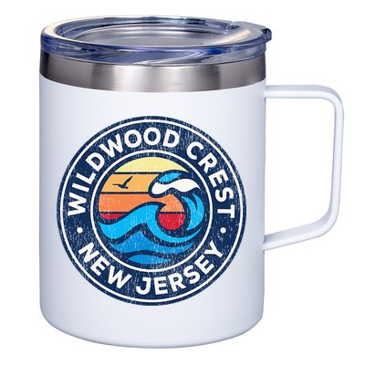 Wildwood Crest New Jersey Nj Vintage Nautical Waves 12oz Stainless Steel Coffee Mug