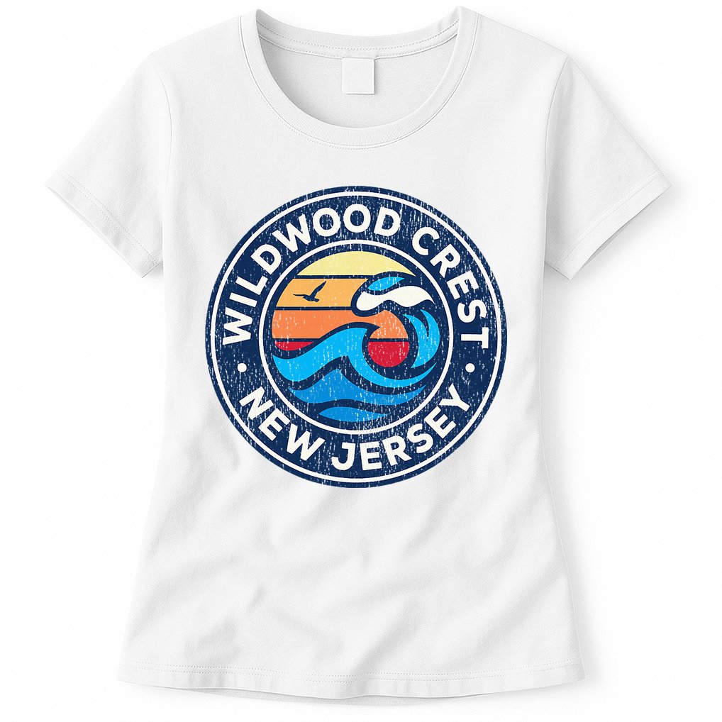 Wildwood Crest New Jersey Nj Vintage Nautical Waves Womens T-Shirt