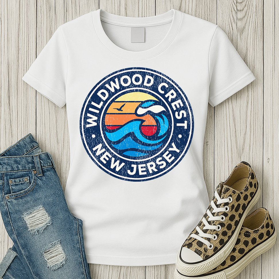 Wildwood Crest New Jersey Nj Vintage Nautical Waves Womens T-Shirt