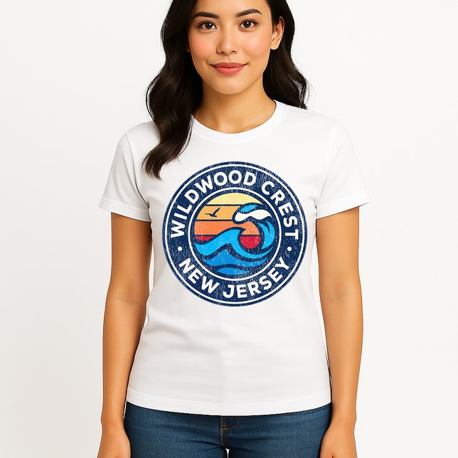 Wildwood Crest New Jersey Nj Vintage Nautical Waves Womens T-Shirt