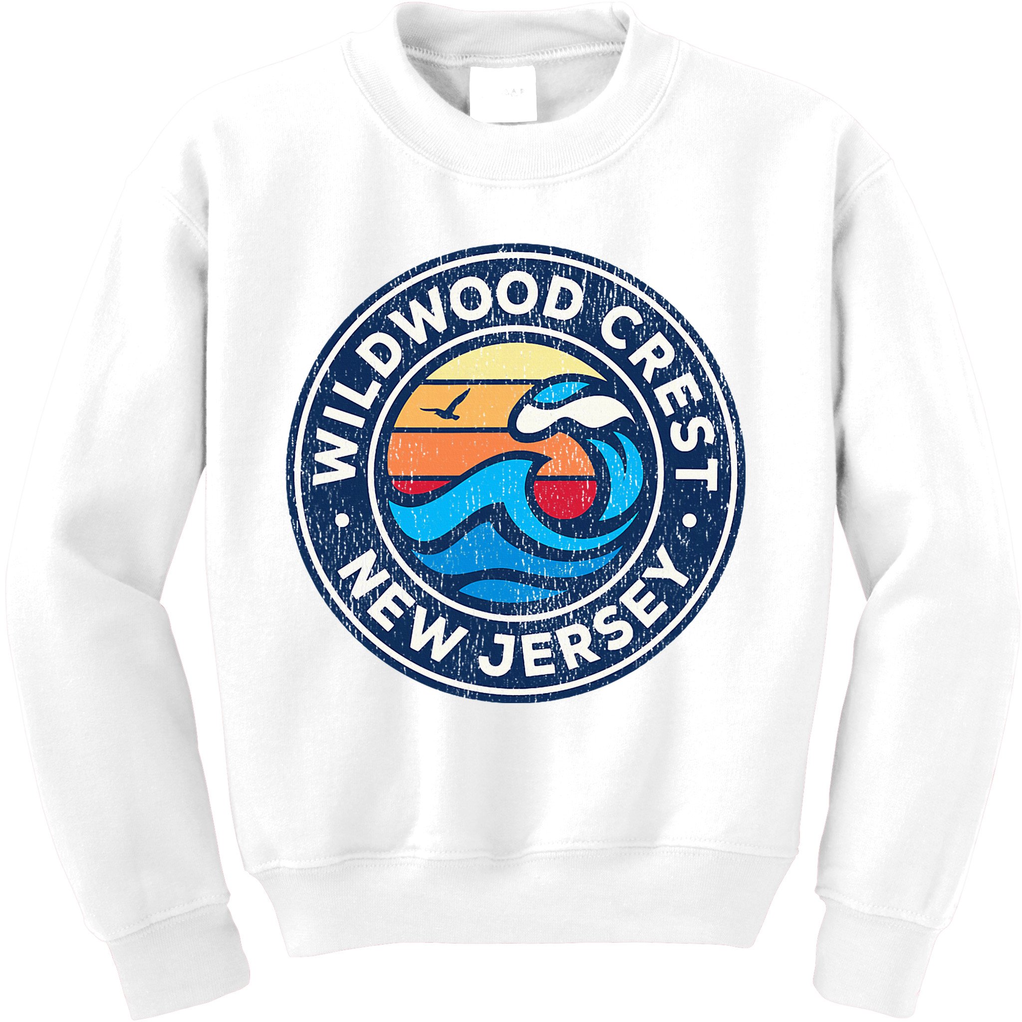 Wildwood Crest New Jersey Nj Vintage Nautical Waves Kids Sweatshirt