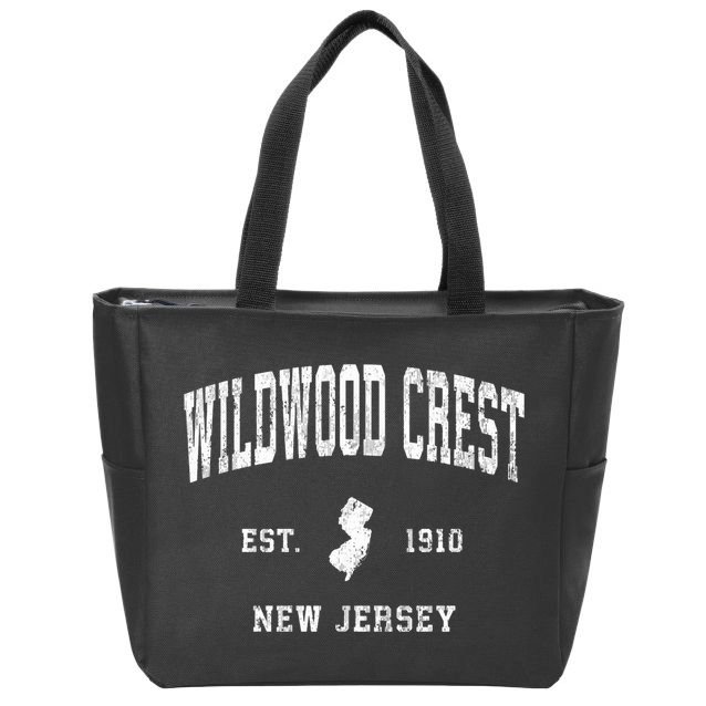 Wildwood Crest New Jersey Nj Vintage Athletic Sports Design Sweatshirt Zip Tote Bag
