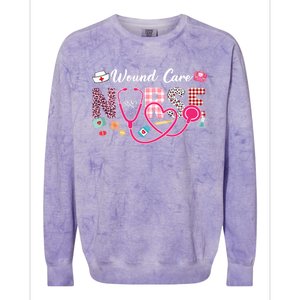 Wound Care Nurse Leopard Plaid Love Heart Stethoscope Nurse Gift Colorblast Crewneck Sweatshirt