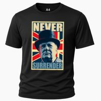 Winston Churchill Never Surrender British Flag Propaganda Cooling Performance Crew T-Shirt