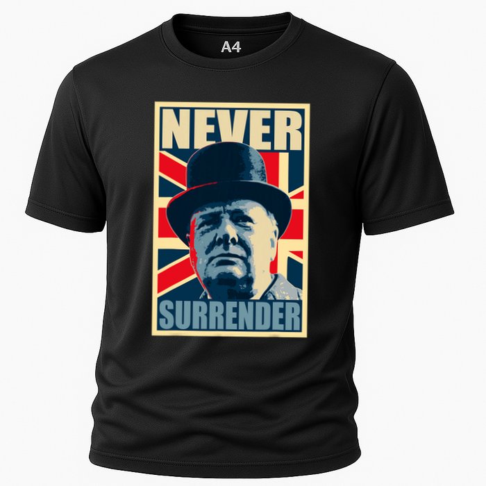 Winston Churchill Never Surrender British Flag Propaganda Cooling Performance Crew T-Shirt