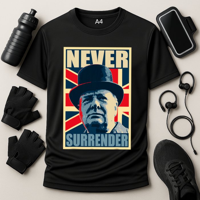 Winston Churchill Never Surrender British Flag Propaganda Cooling Performance Crew T-Shirt
