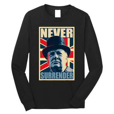 Winston Churchill Never Surrender British Flag Propaganda Long Sleeve Shirt