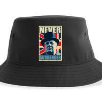 Winston Churchill Never Surrender British Flag Propaganda Sustainable Bucket Hat