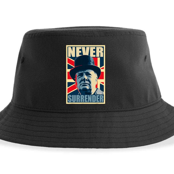 Winston Churchill Never Surrender British Flag Propaganda Sustainable Bucket Hat