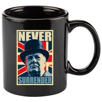 Winston Churchill Never Surrender British Flag Propaganda 11oz C Handle Ceramic Mug