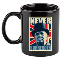 Winston Churchill Never Surrender British Flag Propaganda 11oz C Handle Ceramic Mug