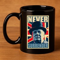 Winston Churchill Never Surrender British Flag Propaganda 11oz C Handle Ceramic Mug