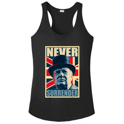 Winston Churchill Never Surrender British Flag Propaganda Ladies PosiCharge Competitor Racerback Tank