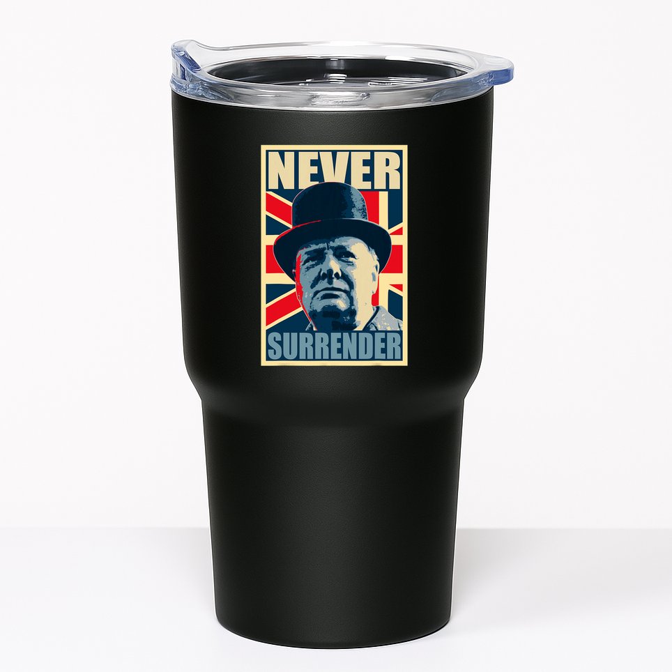 Winston Churchill Never Surrender British Flag Propaganda Tumbler