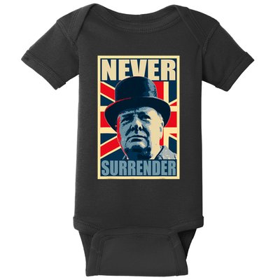 Winston Churchill Never Surrender British Flag Propaganda Baby Bodysuit