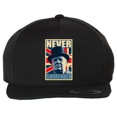 Winston Churchill Never Surrender British Flag Propaganda Wool Snapback Cap