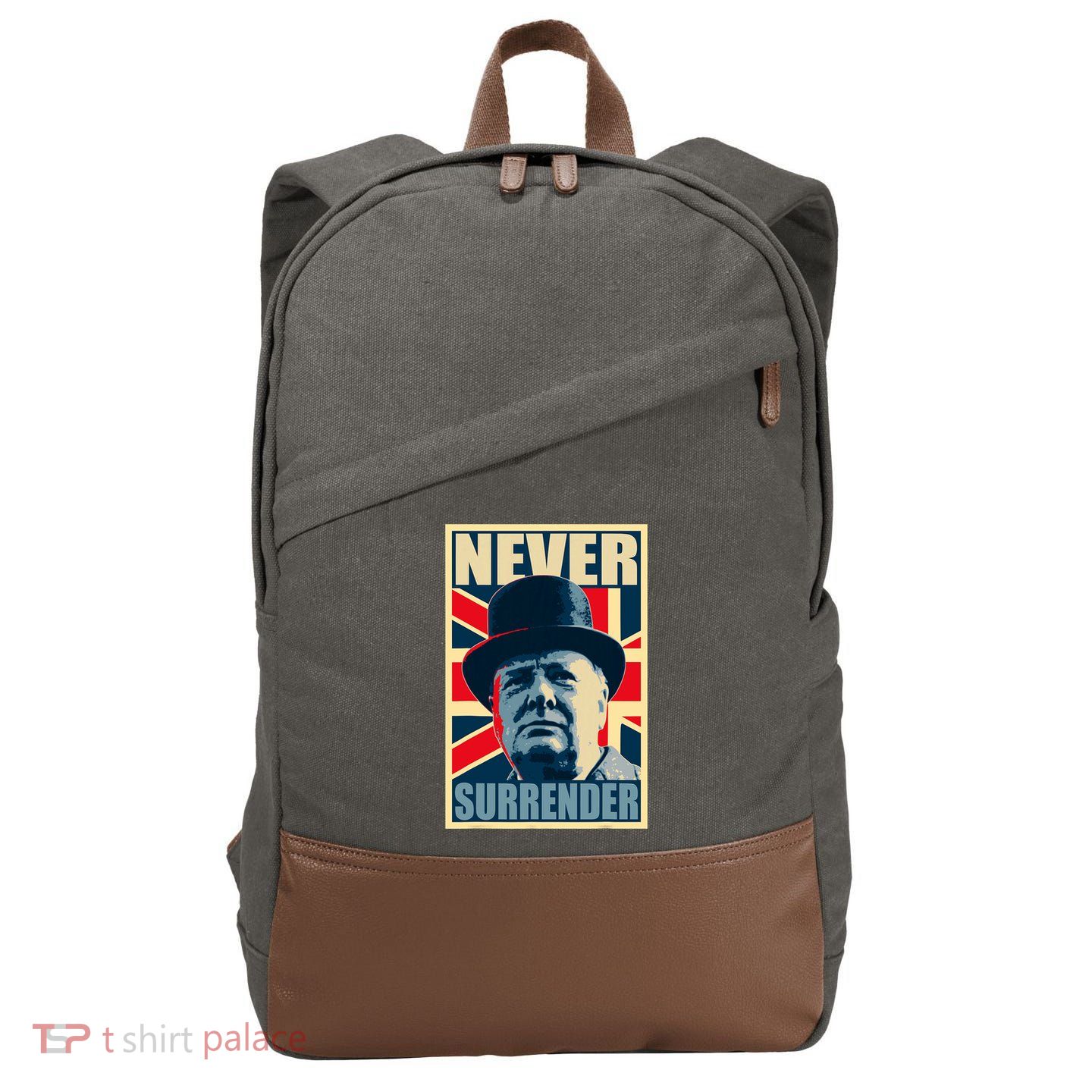 Winston Churchill Never Surrender British Flag Propaganda Cotton Canvas Backpack