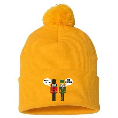 WhatS Crackin Oh Nuttin Funny Christmas Nutcracker Pun Pom Pom 12in Knit Beanie