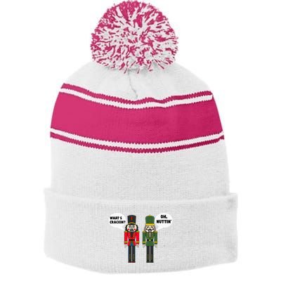 WhatS Crackin Oh Nuttin Funny Christmas Nutcracker Pun Stripe Pom Pom Beanie
