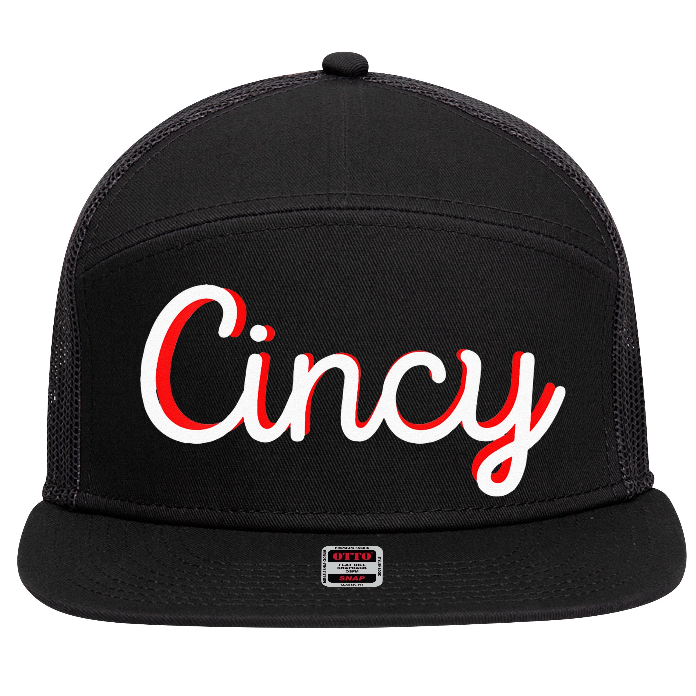 Womens Cincinnati Ohio Classic Red Script Cincy City Vacation Gift 7 Panel Mesh Trucker Snapback Hat