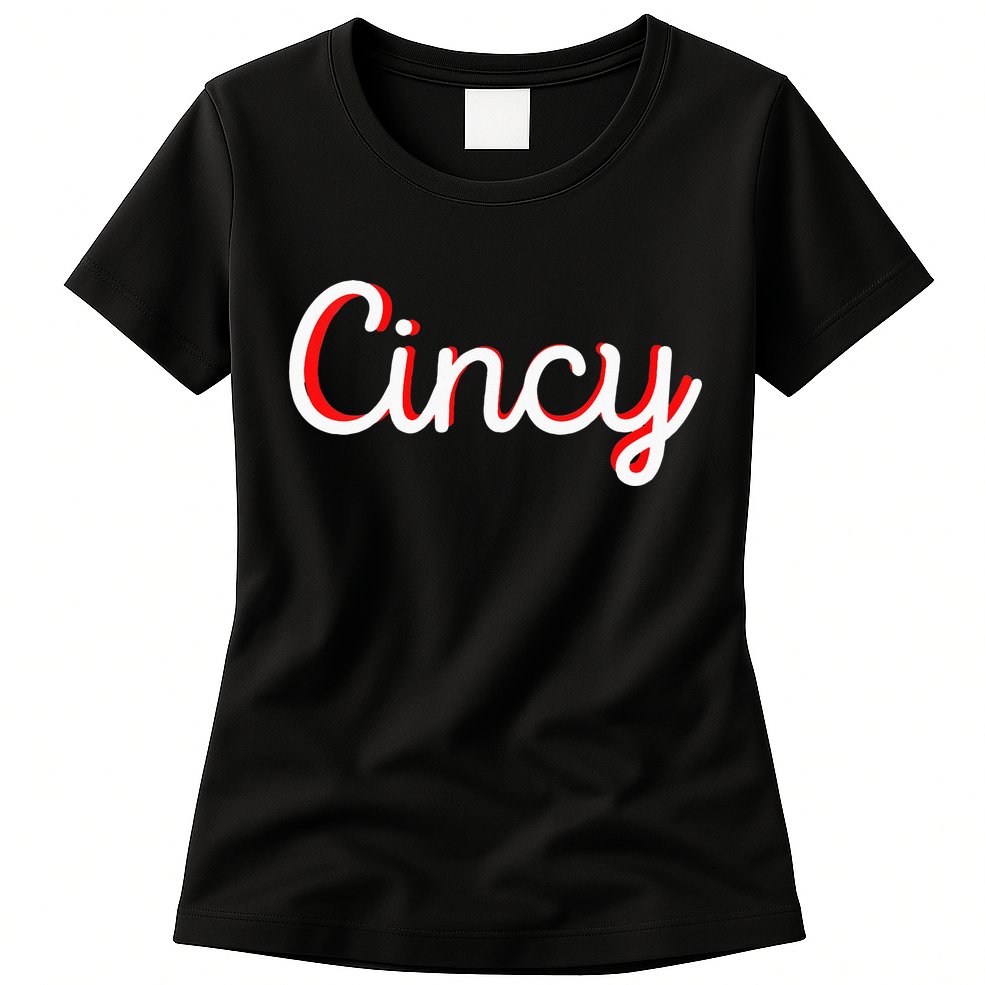 Womens Cincinnati Ohio Classic Red Script Cincy City Vacation Gift Womens T-Shirt