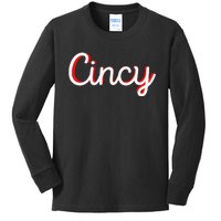 Womens Cincinnati Ohio Classic Red Script Cincy City Vacation Gift Kids Long Sleeve Shirt