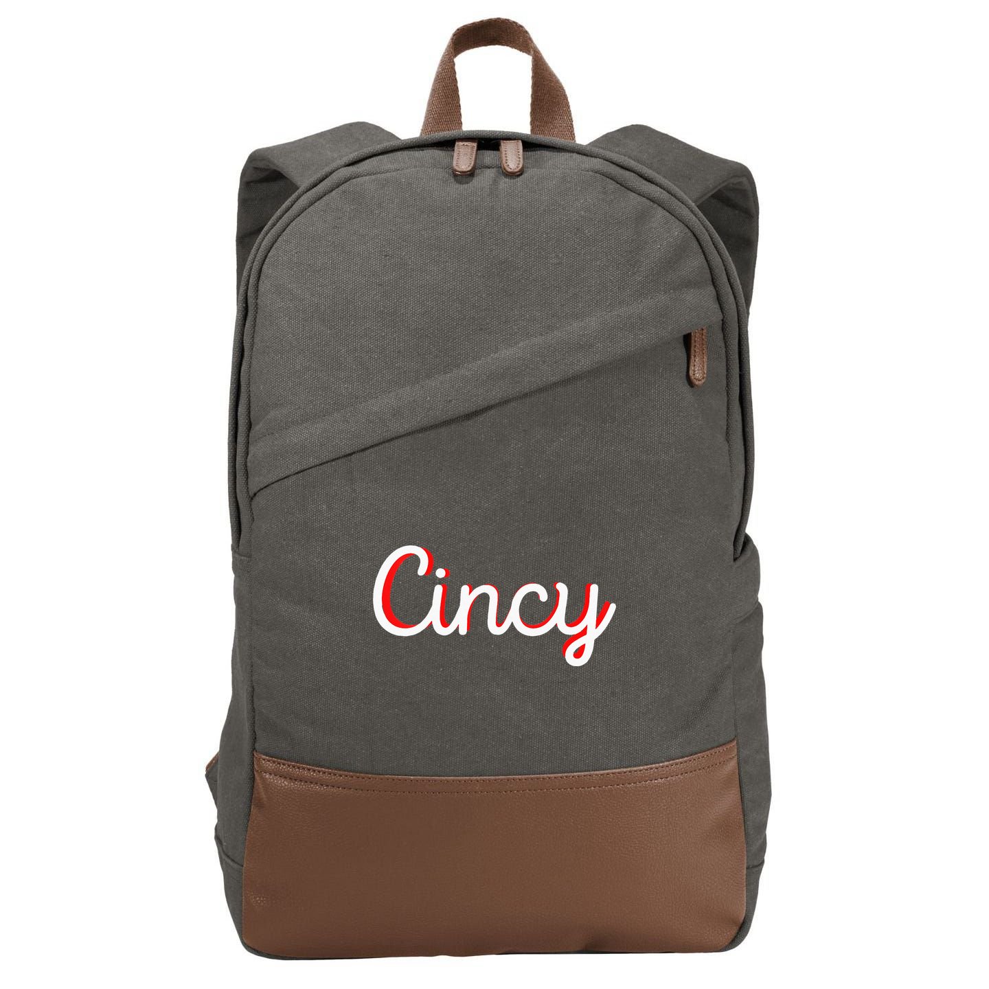 Womens Cincinnati Ohio Classic Red Script Cincy City Vacation Gift Cotton Canvas Backpack