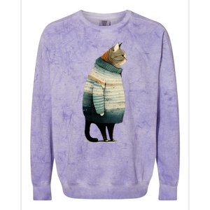 Winter Cat Print Colorblast Crewneck Sweatshirt