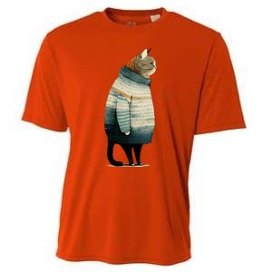 Winter Cat Print Cooling Performance Crew T-Shirt