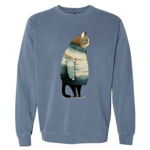 Winter Cat Print Garment-Dyed Sweatshirt