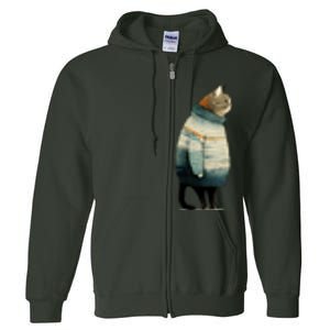 Winter Cat Print Full Zip Hoodie