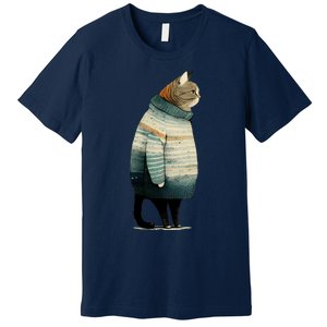 Winter Cat Print Premium T-Shirt