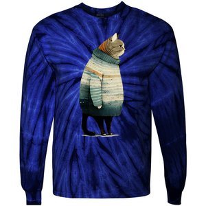 Winter Cat Print Tie-Dye Long Sleeve Shirt