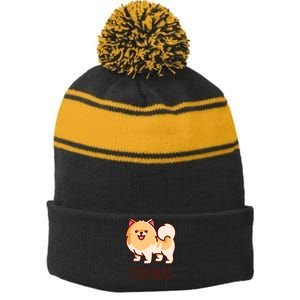 Womens Cute Pomeranian Pom Mom Funny Gift Stripe Pom Pom Beanie